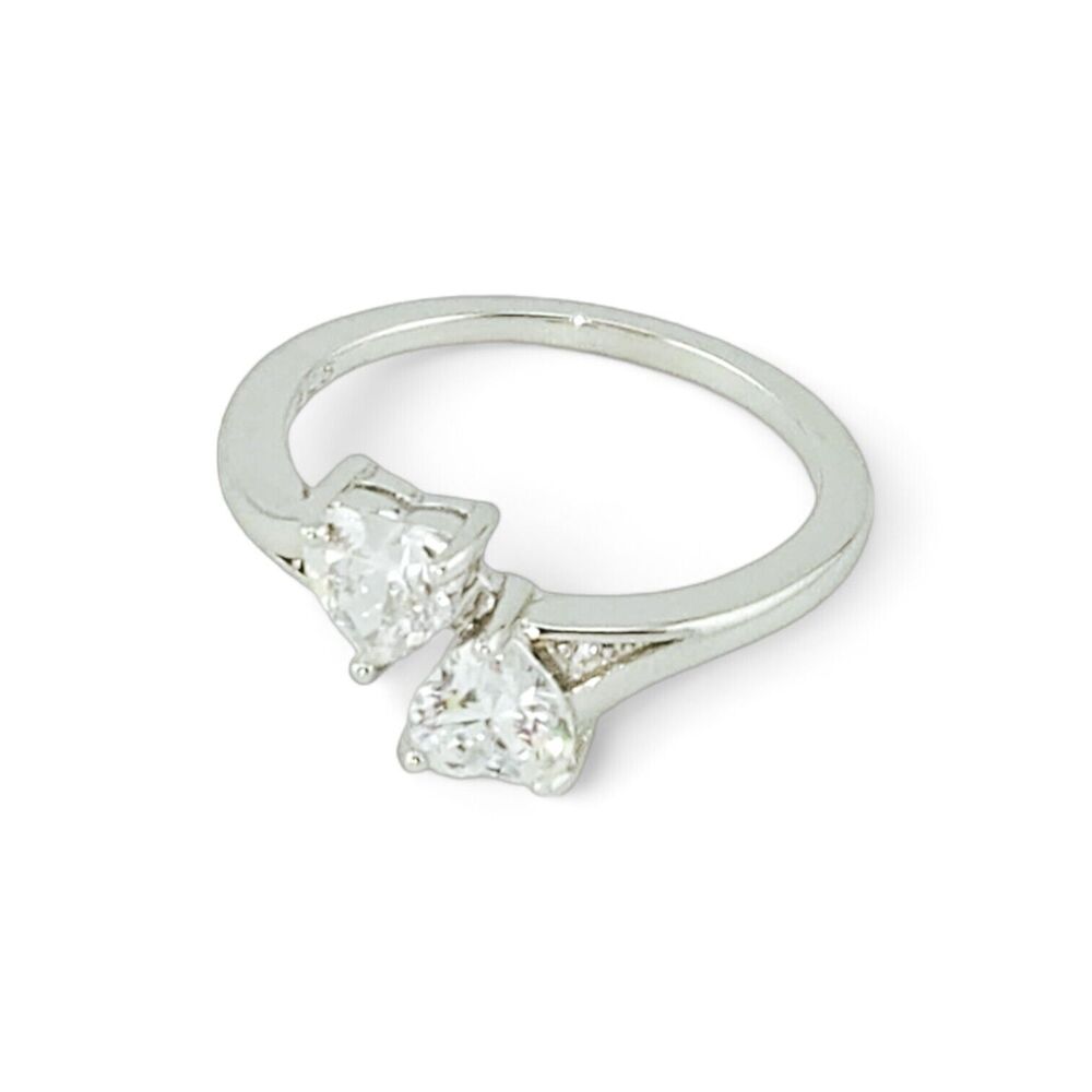 Sterling Silver Double Heart Clear CZ Ring